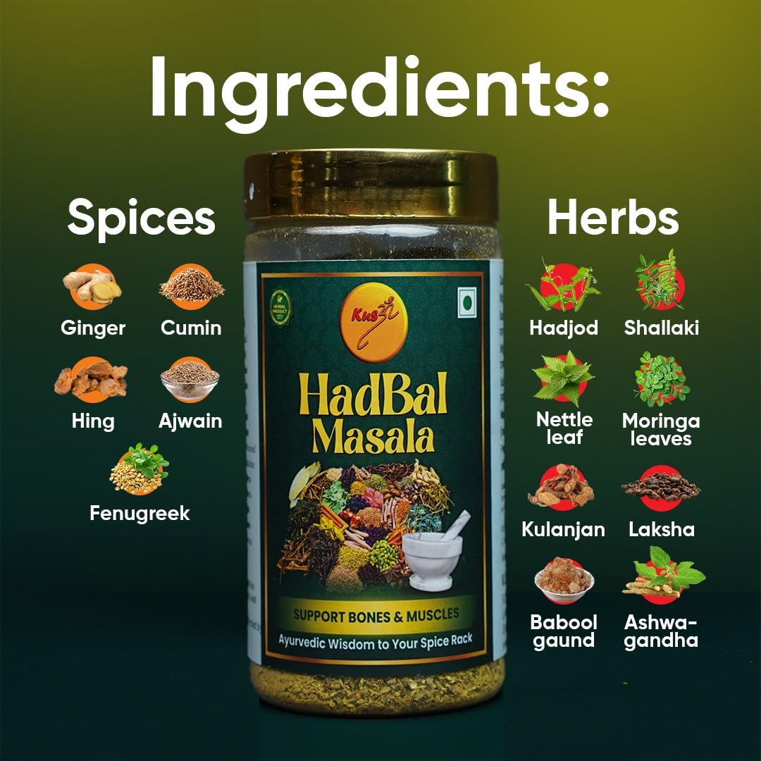 Hadbal Masala 100g pack back label — ingredients and usage instructions ₹485